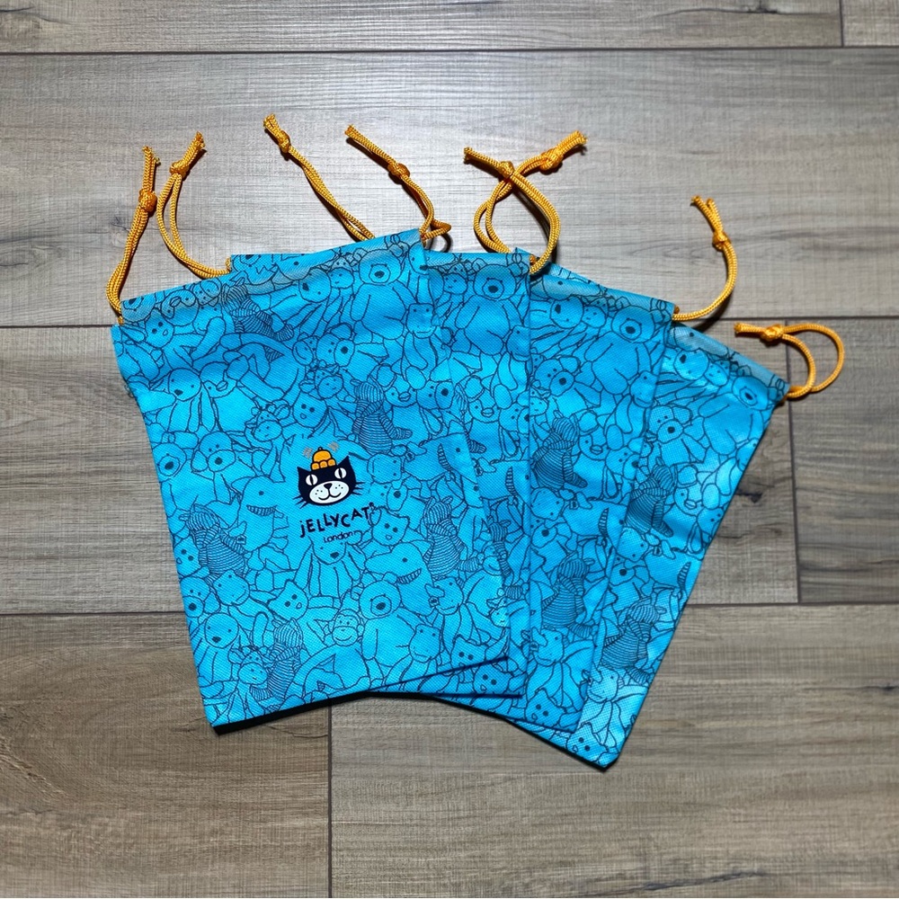 Jellycat London Sack Drawstring Gift Dust Bag Lot Of 4 10.5 x‎ 7.5 inch Blue